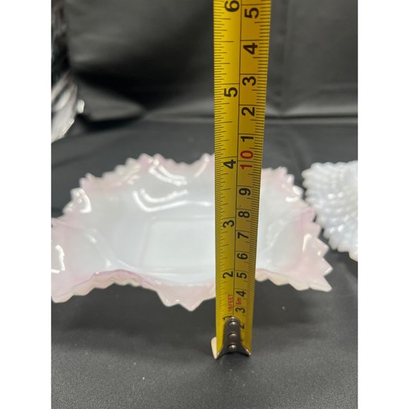 2 Square Milk Glass Candy Dish Ruffle Sawtooth Pink Blue Lusterware - Picture 6 of 6